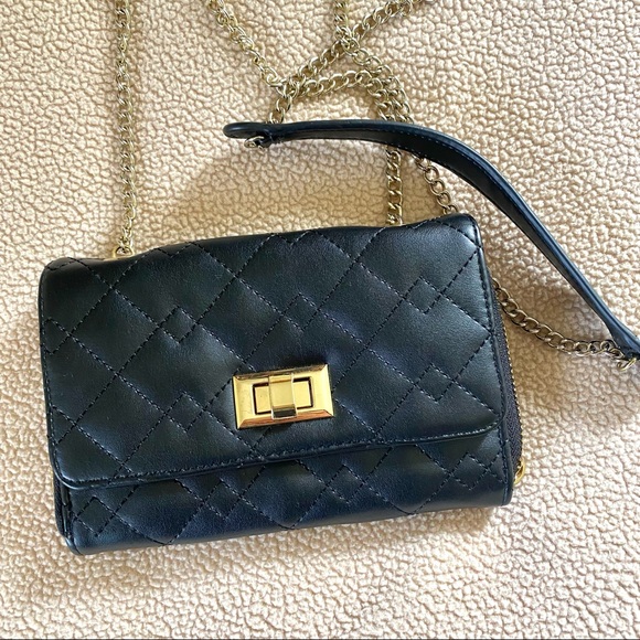 MERONA Black Quilt Textured Gold Chain Crossbody Small Clutch Purse - Picture 3 of 12